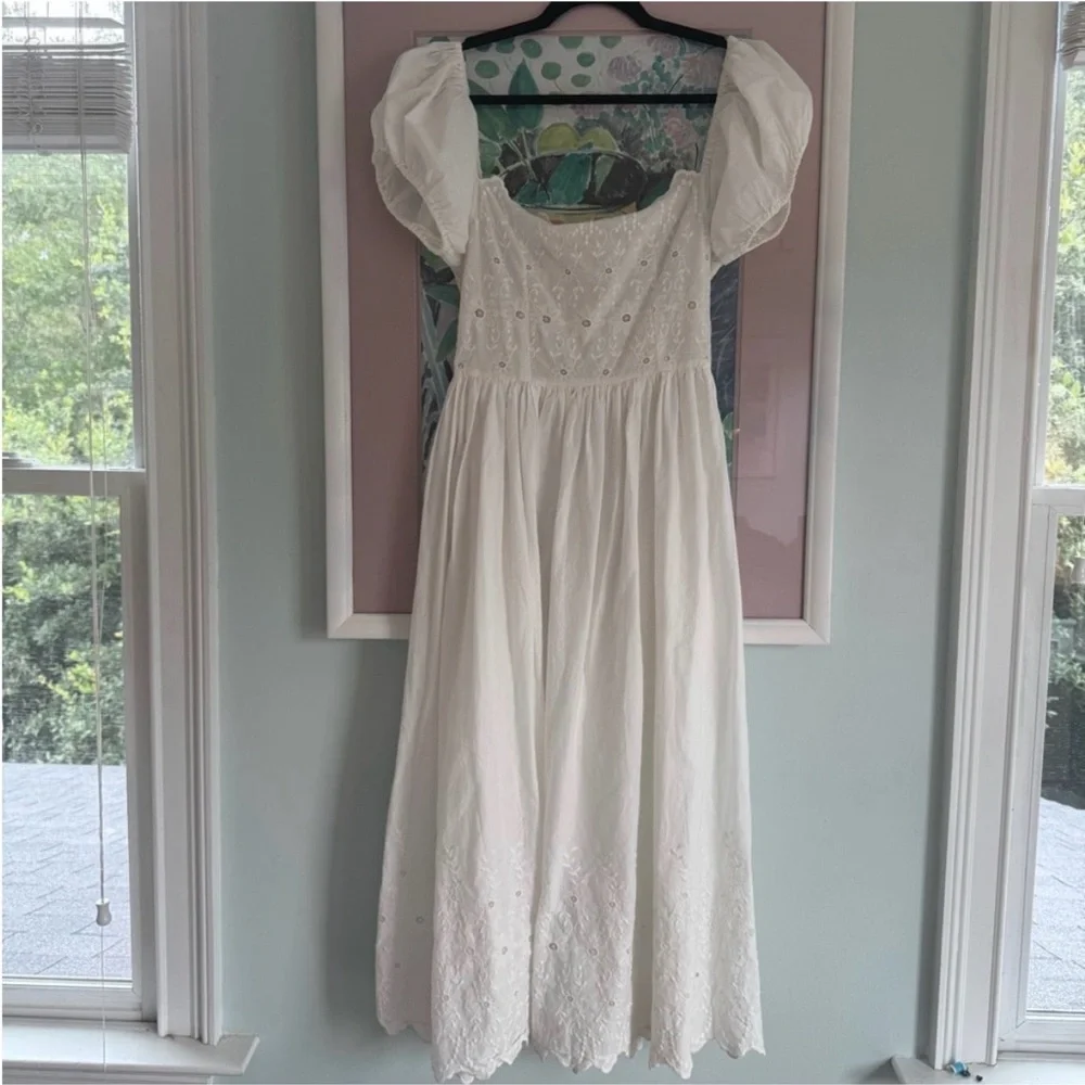 Posse White Eyelet Puff-Sleeve Midi Dress - Picture 3 of 3